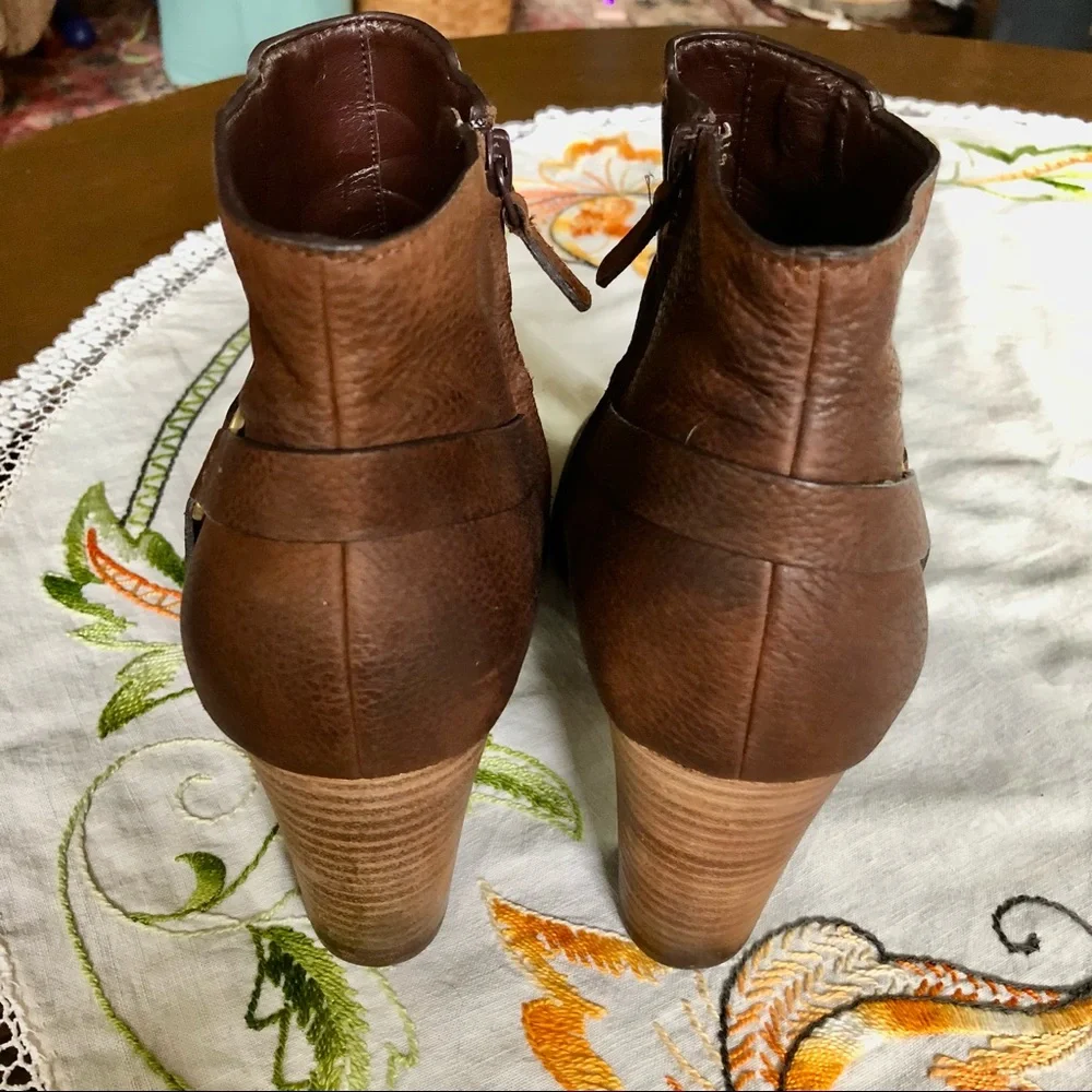 Cole Haan Calista Leather Ankle Boots. Harness Strap.Chocolate Brown. Size 10